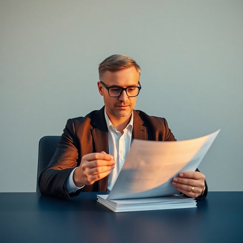 Skupiony doradca majątkowy przy minimalistycznym biurku w indygowej tonacji